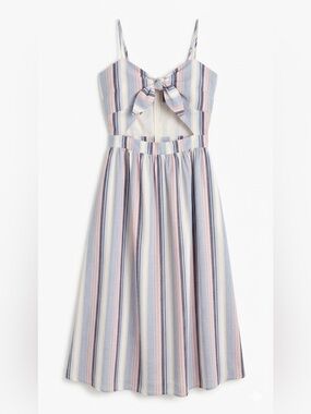 BCBGeneration Cotton Striped Cutout Midi Dress Pockets L)
